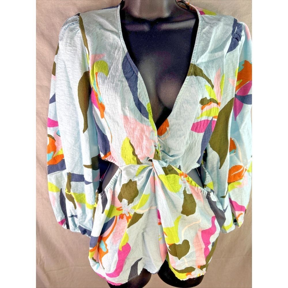 A New Day Top Medium Women's Blouse Multicolor Abstract Floral Long Sleeve Twist - Picture 9 of 16